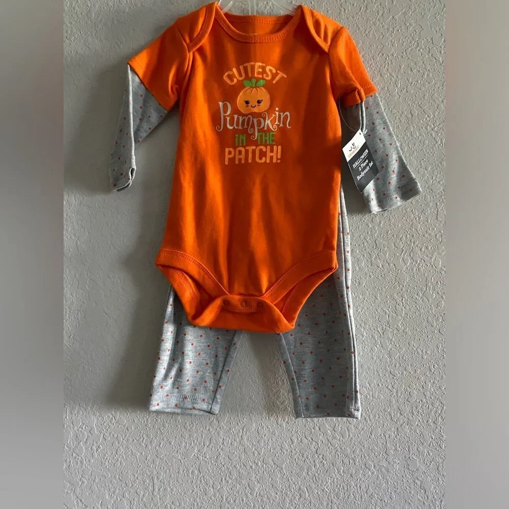 NWT baby girl 6-9 months Pumpkin Patch Halloween fall orange 2pc outfit set 6-9M